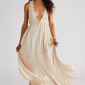Free People Endless Summer Showstopper Cream Plunge Maxi Sundress